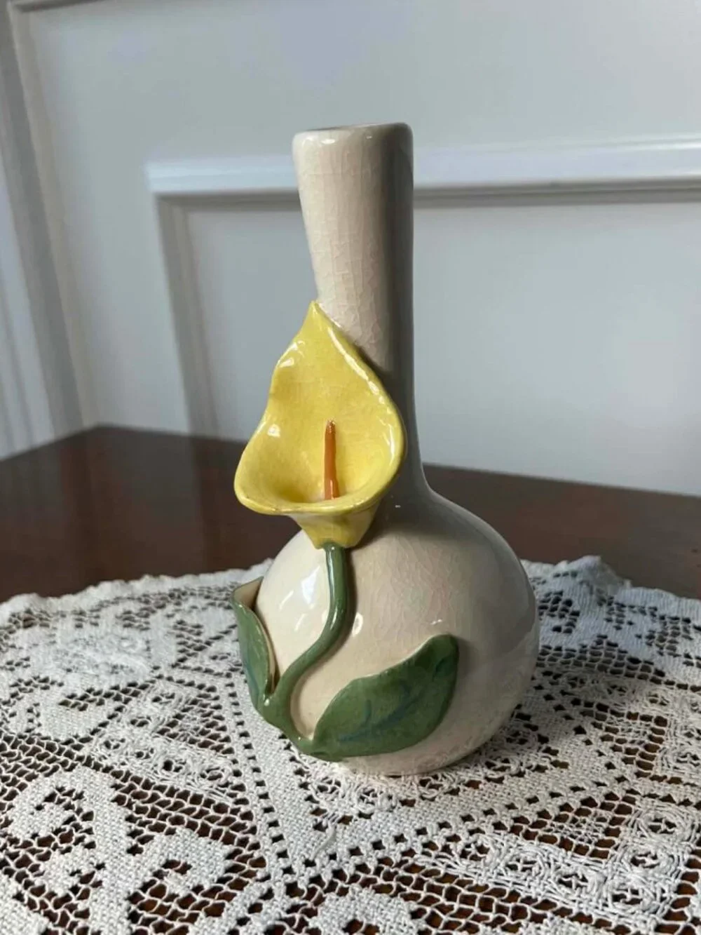 Vintage 3D Yellow Calla Lily Ceramic Bud Vase - Mid-Century Floral